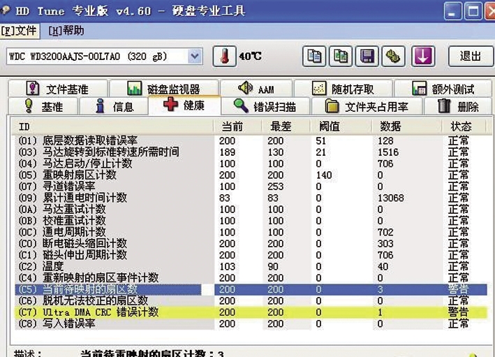 硬盘出现ultra dma crc错误计数